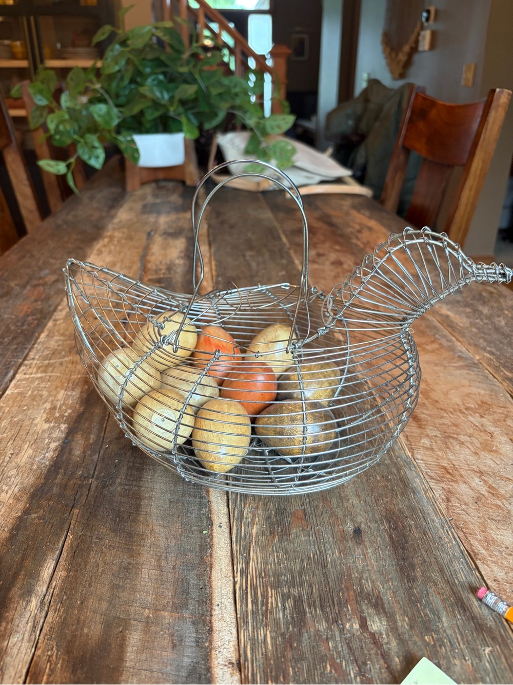 Vintage Wire Chicken-Shaped Fruit Basket - Silver